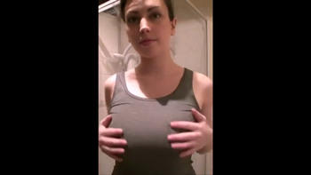 Skype Amateur Aussie fondles bouncy tits - isolation boredom