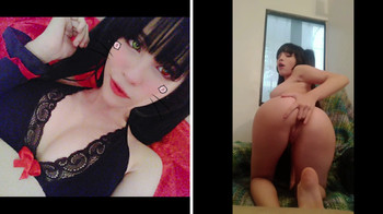 Cristel with shaved cunt fucks herself with a Stickam dildo and gets of juices