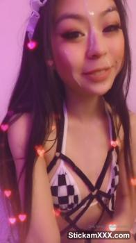 Young Snapchat girl with bag on head masturbating with dildo